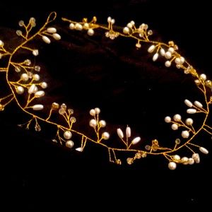 COPY - Hair garland 17” gold pearls beads and rhinestones